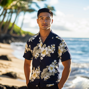Navy Blue Hibiscus Hawaiian Shirt
