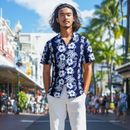 Navy Blue Hibiscus Print Hawaiian Shirt