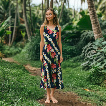 ハイビスカスとリーフィージャングルレーヨンアロハシャツ|ブラック