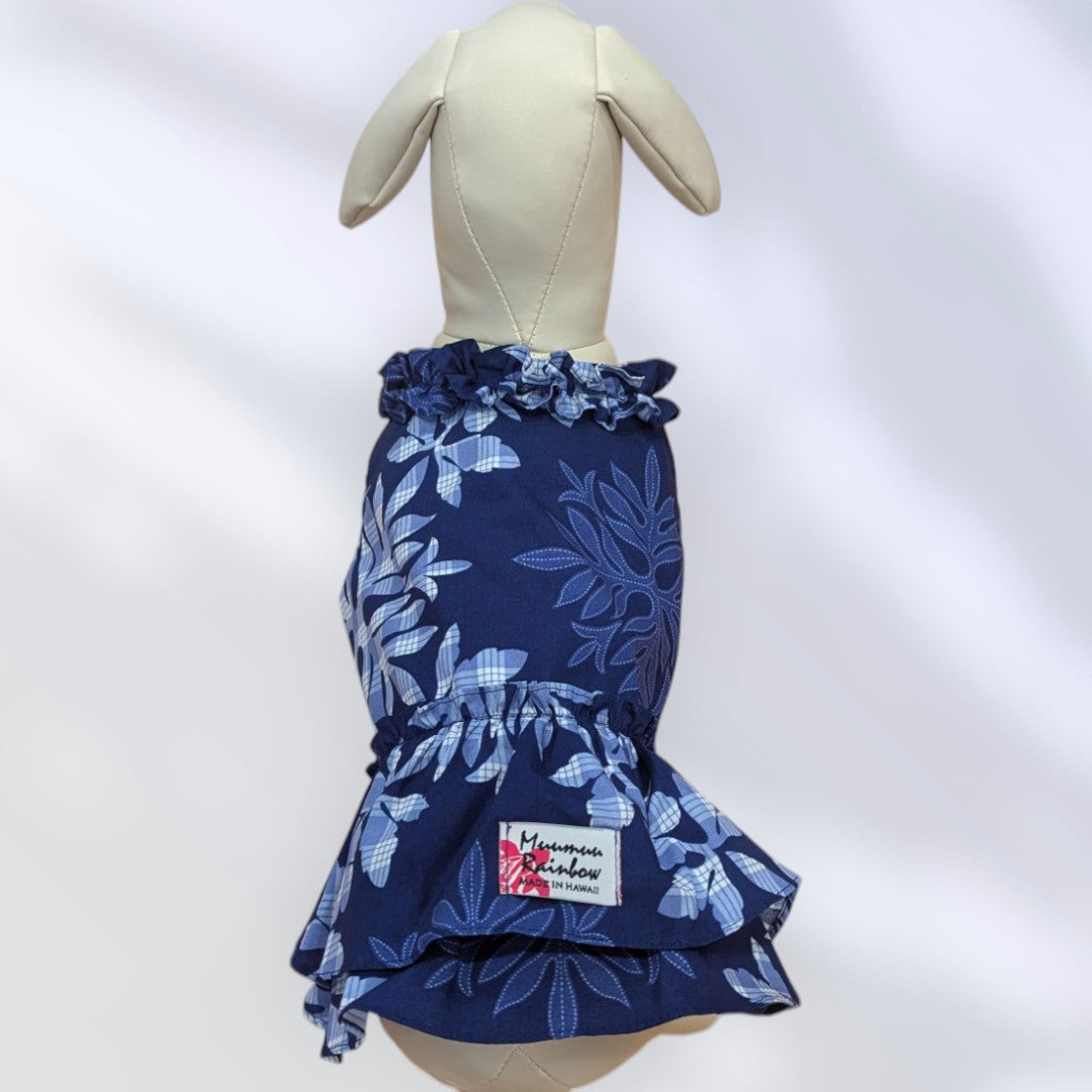 Navy Hawaiian Quilt Palaka Dog Dress