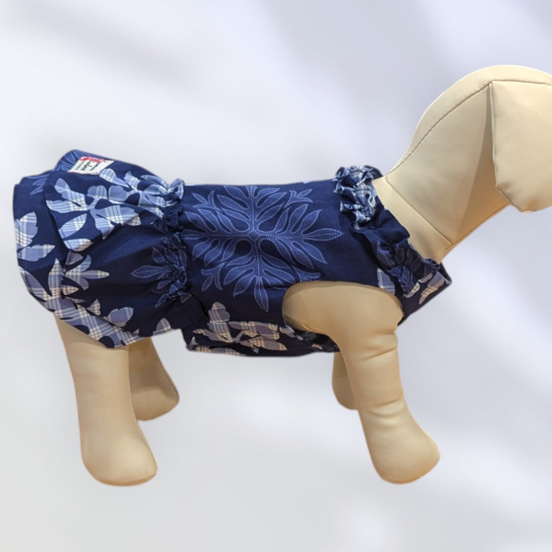 Navy Hawaiian Quilt Palaka Dog Dress