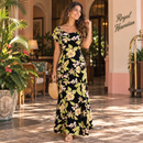 Navy Hibiscus Flare Sleeve Rayon Dress　2869-1