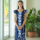 Navy Hibiscus Muumuu with Sleeve