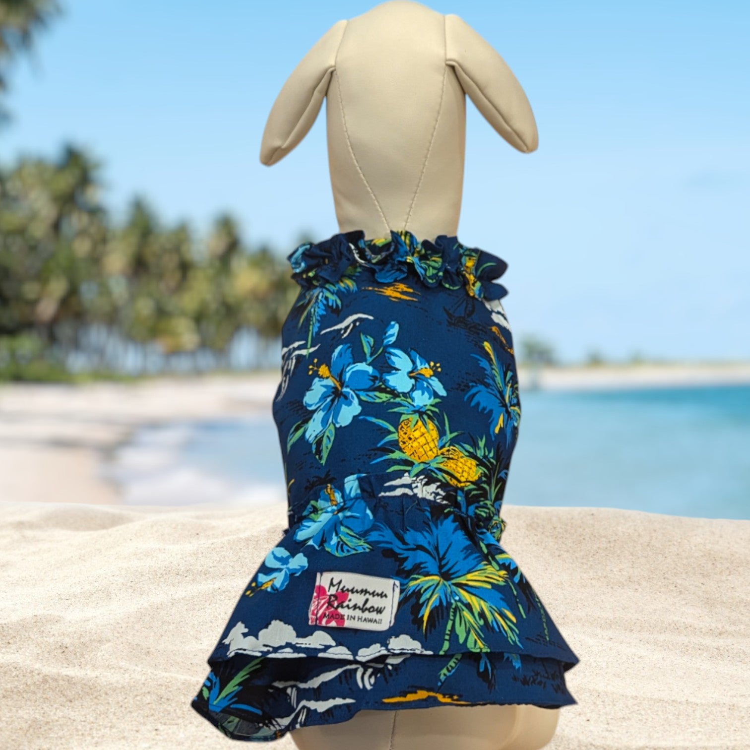 Navy Pineapple PalmTree Hawaiian Dog Dress