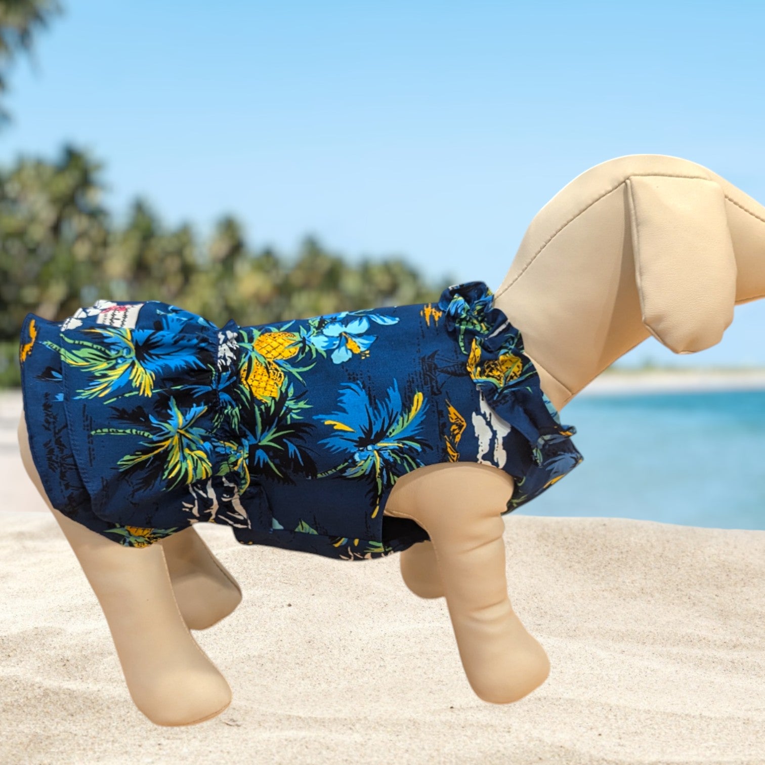 Navy Pineapple PalmTree Hawaiian Dog Dress