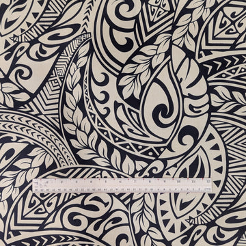 Navy Polynesian Tribal Hawaiian Fabric – Elegant Island Pattern Polycotton - 0
