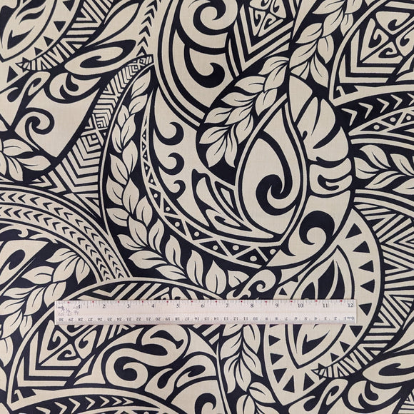Navy Polynesian Tribal Hawaiian Fabric – Elegant Island Pattern Polycotton