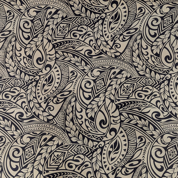 Navy Polynesian Tribal Hawaiian Fabric – Elegant Island Pattern Polycotton
