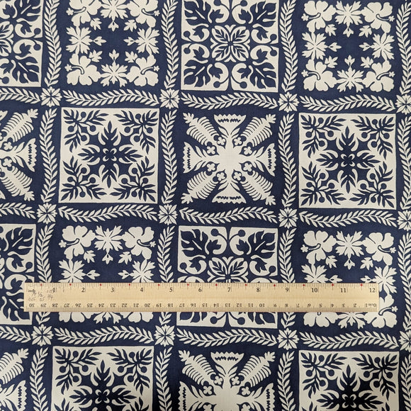 Navy Hawaiian Quilt Patch Fabric – Classic Island Tile Print Cotton