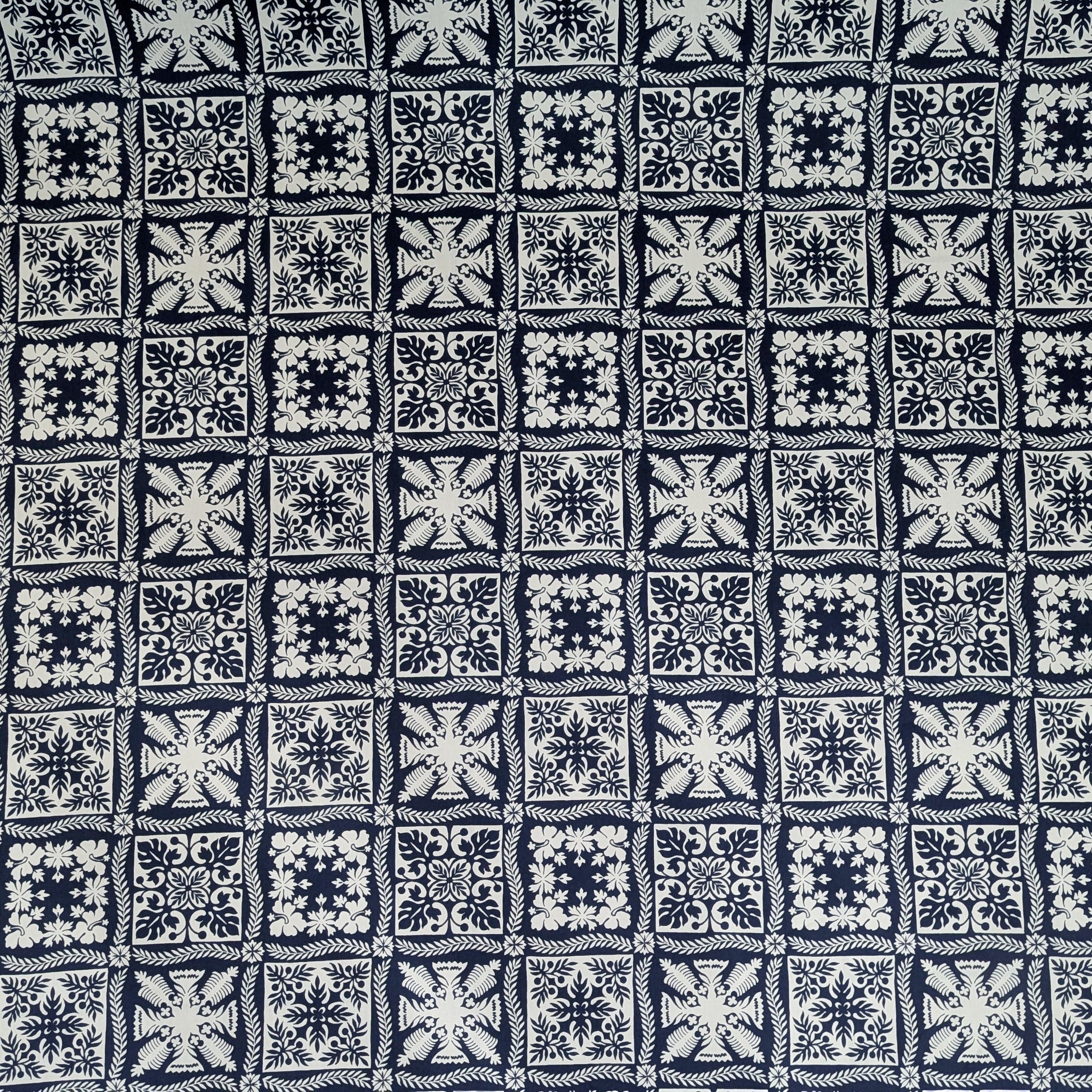 Navy Hawaiian Quilt Patch Fabric – Classic Island Tile Print Cotton ...