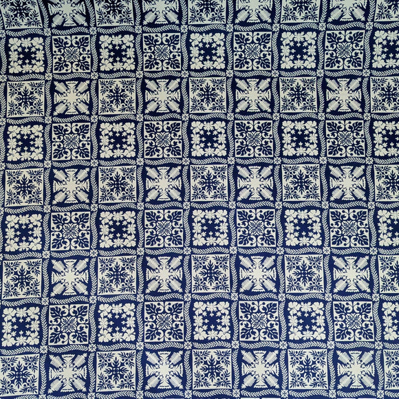 Navy Hawaiian Quilt Patch Fabric – Classic Island Tile Print Cotton