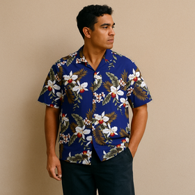 Orchid Dark Blue Floral Print Shirt