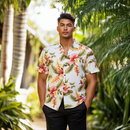 Orchid Print Rayon Hawaiian Shirt | Cream-1