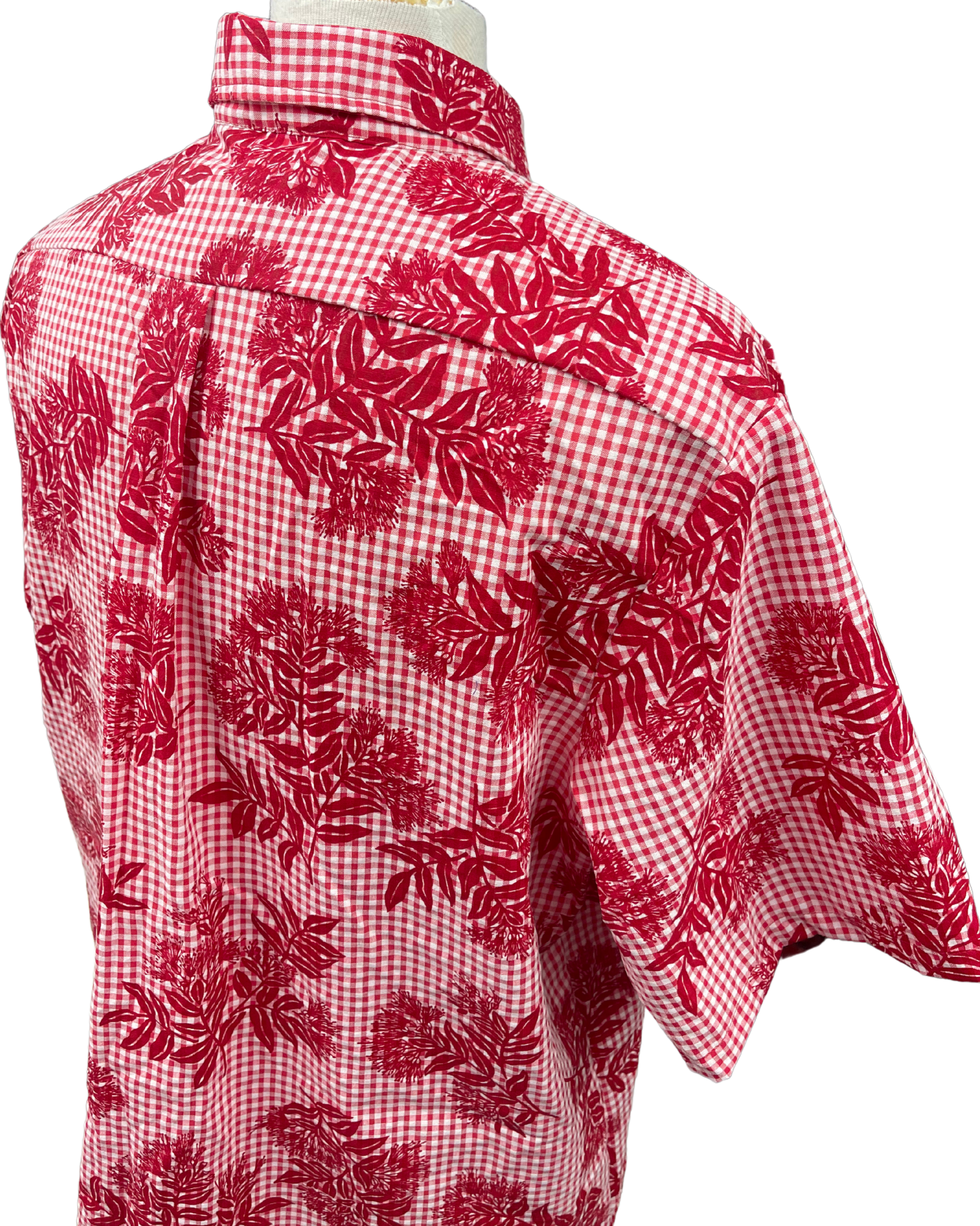 Mens Aloha Shirt Hand Printed Red 