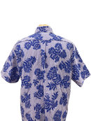 Mens Aloha Shirt l Hand Printed Blue Ohia Lehua on Lavender Gingham - 018-8