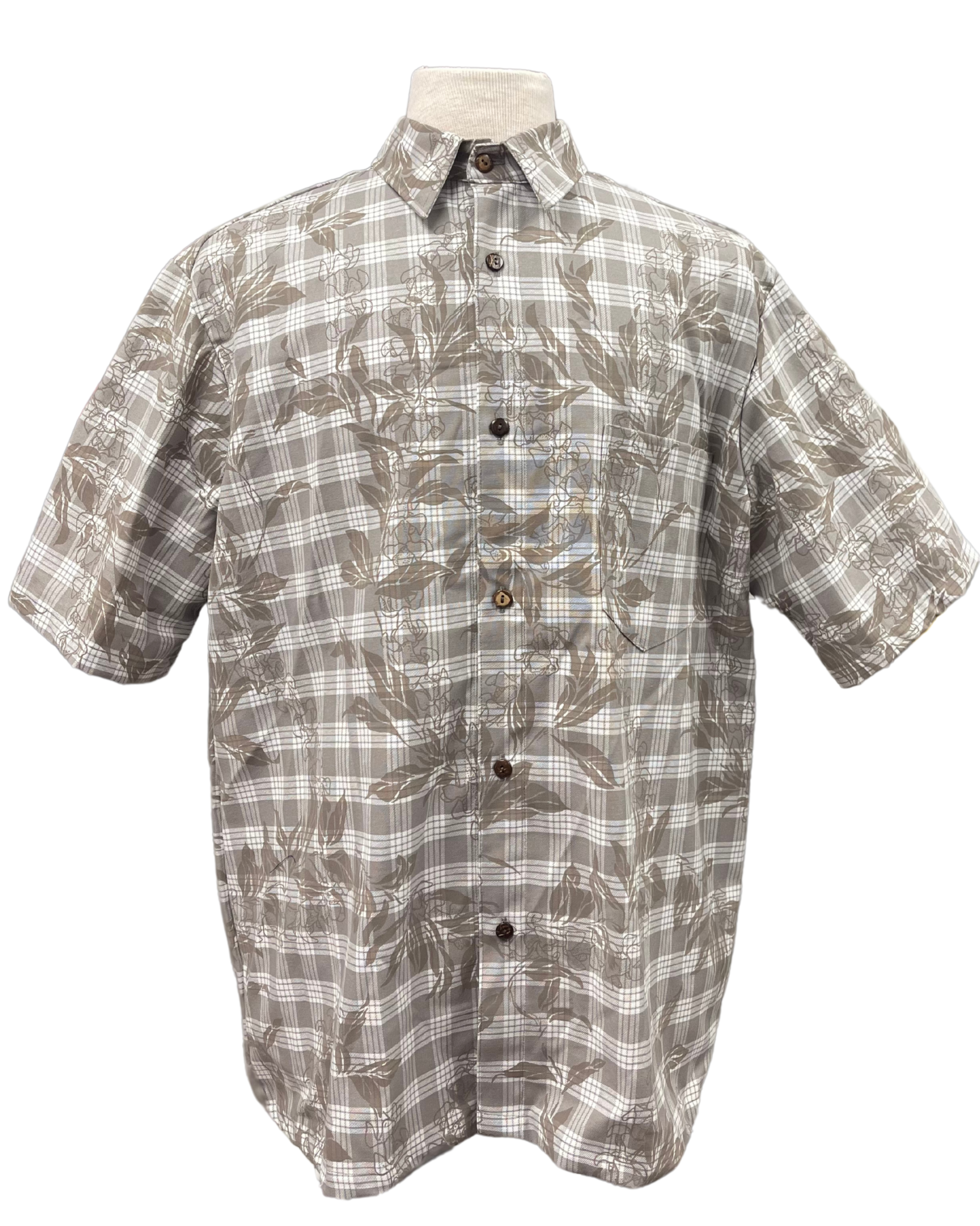 Hawaiian Vintage Style Palaka Shirt - Beige Grey 018 - 0