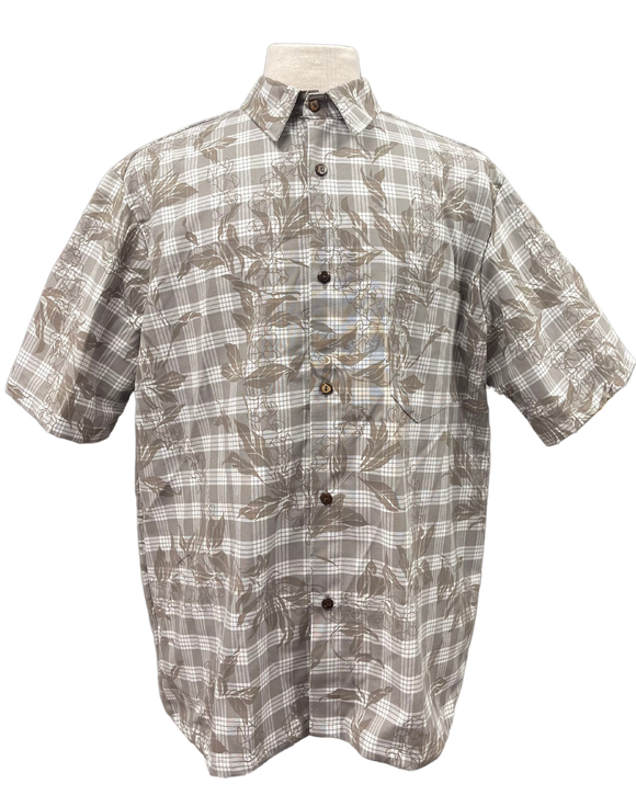 Gray Maile Puakenikeni on Gray Palaka Aloha Shirt - Gray 018