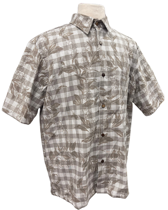 Gray Maile Puakenikeni on Gray Palaka Aloha Shirt - Gray 018