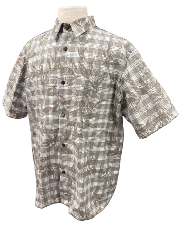 Gray Maile Puakenikeni on Gray Palaka Aloha Shirt - Gray 018