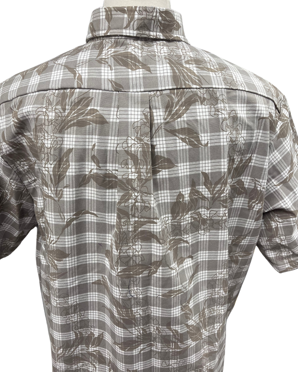 Gray Maile Puakenikeni on Gray Palaka Aloha Shirt - Gray 018