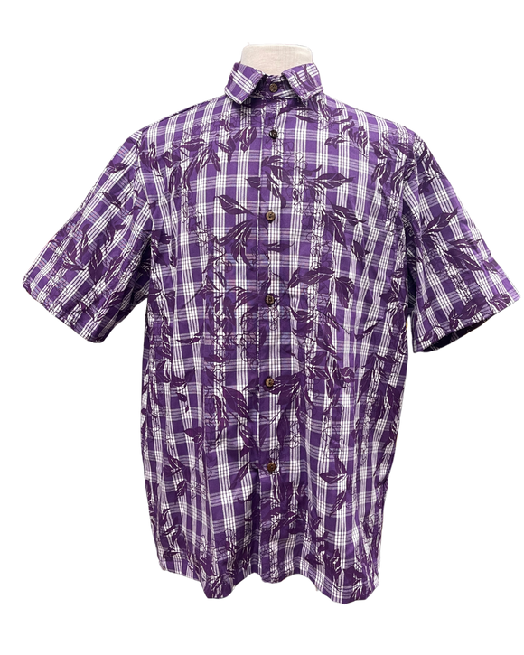 Mens Aloha Shirt Hand Printed Purple