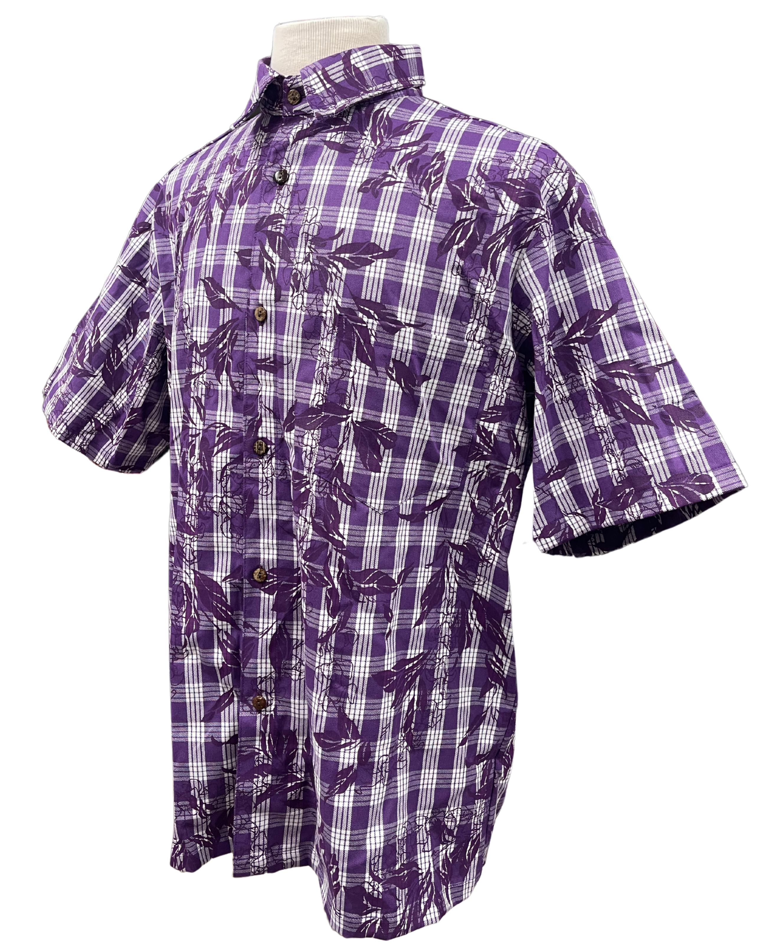 Mens Aloha Shirt Hand Printed Purple