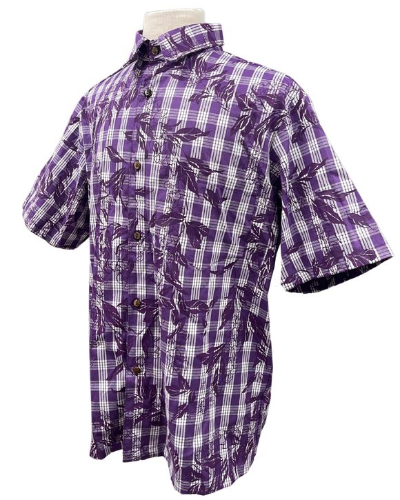 Mens Aloha Shirt Hand Printed Purple