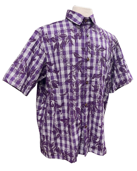 Mens Aloha Shirt Hand Printed Purple