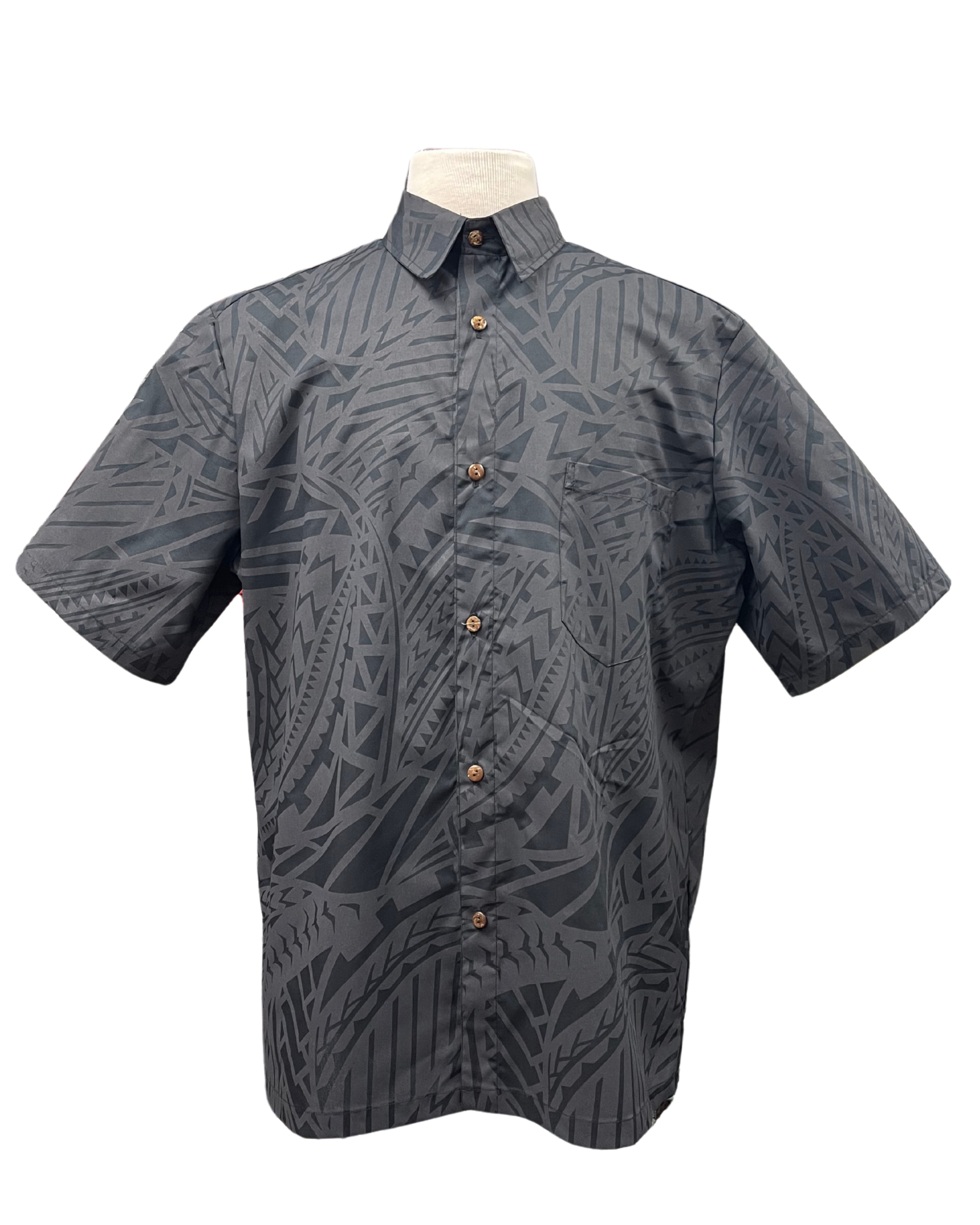 Mens Aloha Shirt Tribal in Charcoal