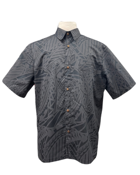 Mens Aloha Shirt Tribal in Charcoal