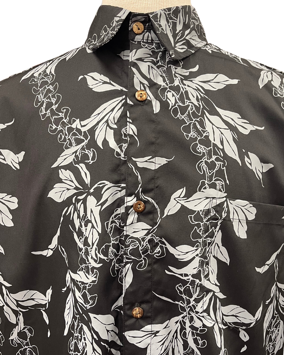 Mens Aloha Shirt l Hand Printed Black