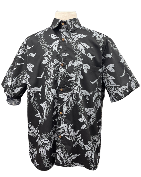 Mens Aloha Shirt l Hand Printed Black