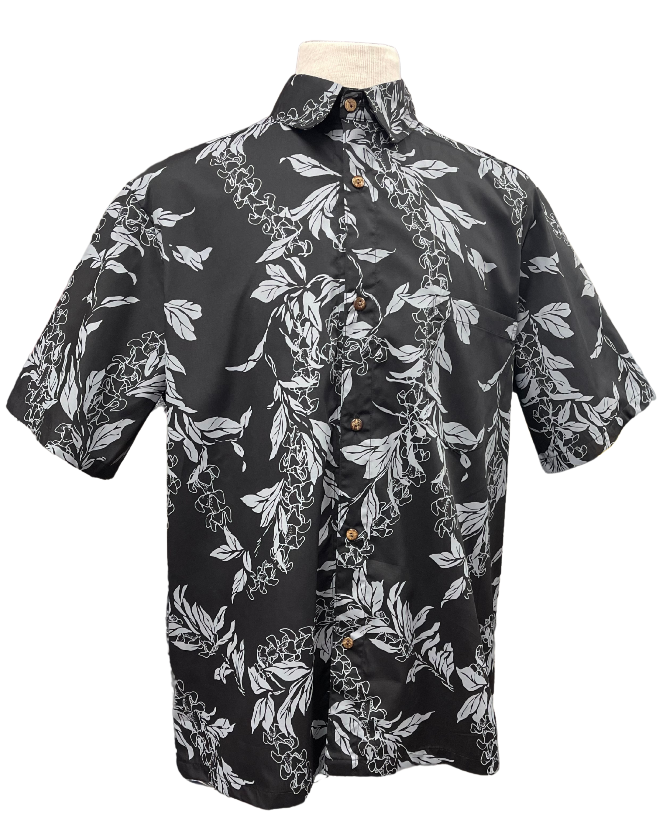 Mens Aloha Shirt l Hand Printed Black