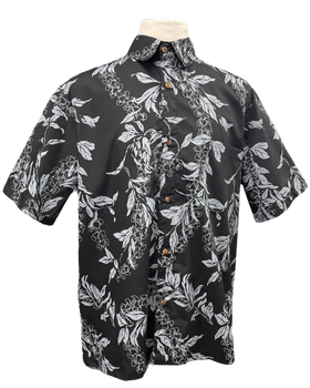 Mens Aloha Shirt l Hand Printed Black