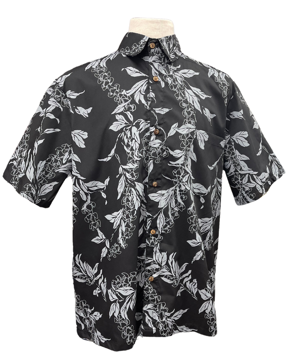 Mens Aloha Shirt l Hand Printed Black