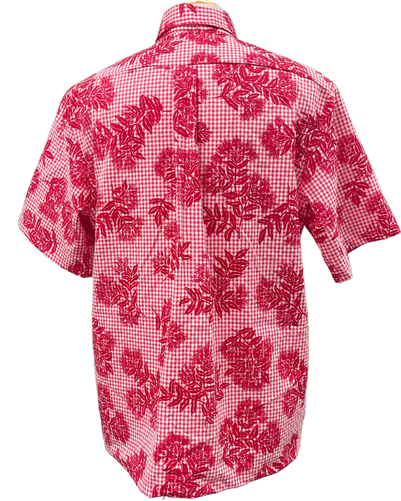 Mens Aloha Shirt Hand Printed Red 