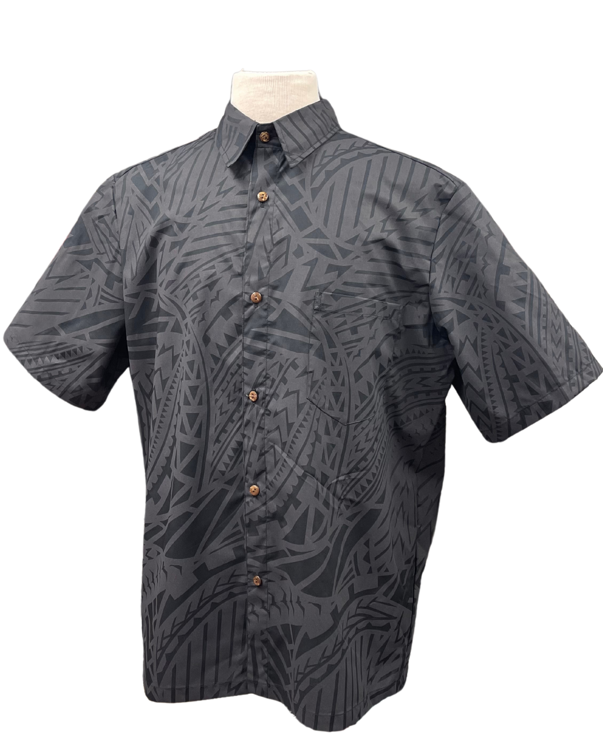 Mens Aloha Shirt Tribal in Charcoal