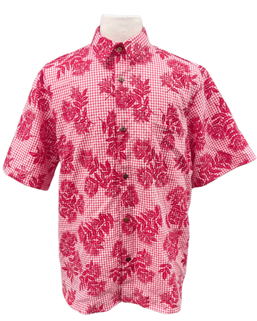 Mens Aloha Shirt Hand Printed Red 