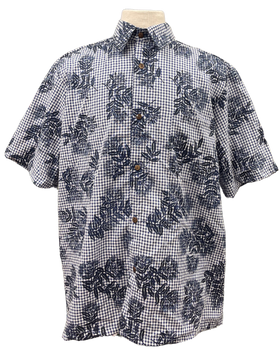 Mens Aloha Shirt Hand Printed Dark Navy