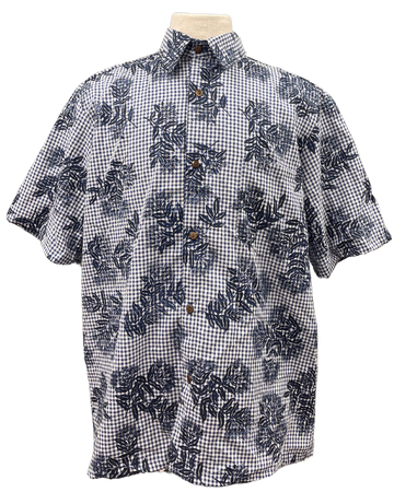 Mens Aloha Shirt Hand Printed Dark Navy