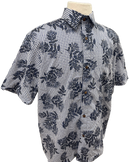 Mens Aloha Shirt Hand Printed Dark Navy