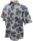 Mens Aloha Shirt Hand Printed Dark Navy