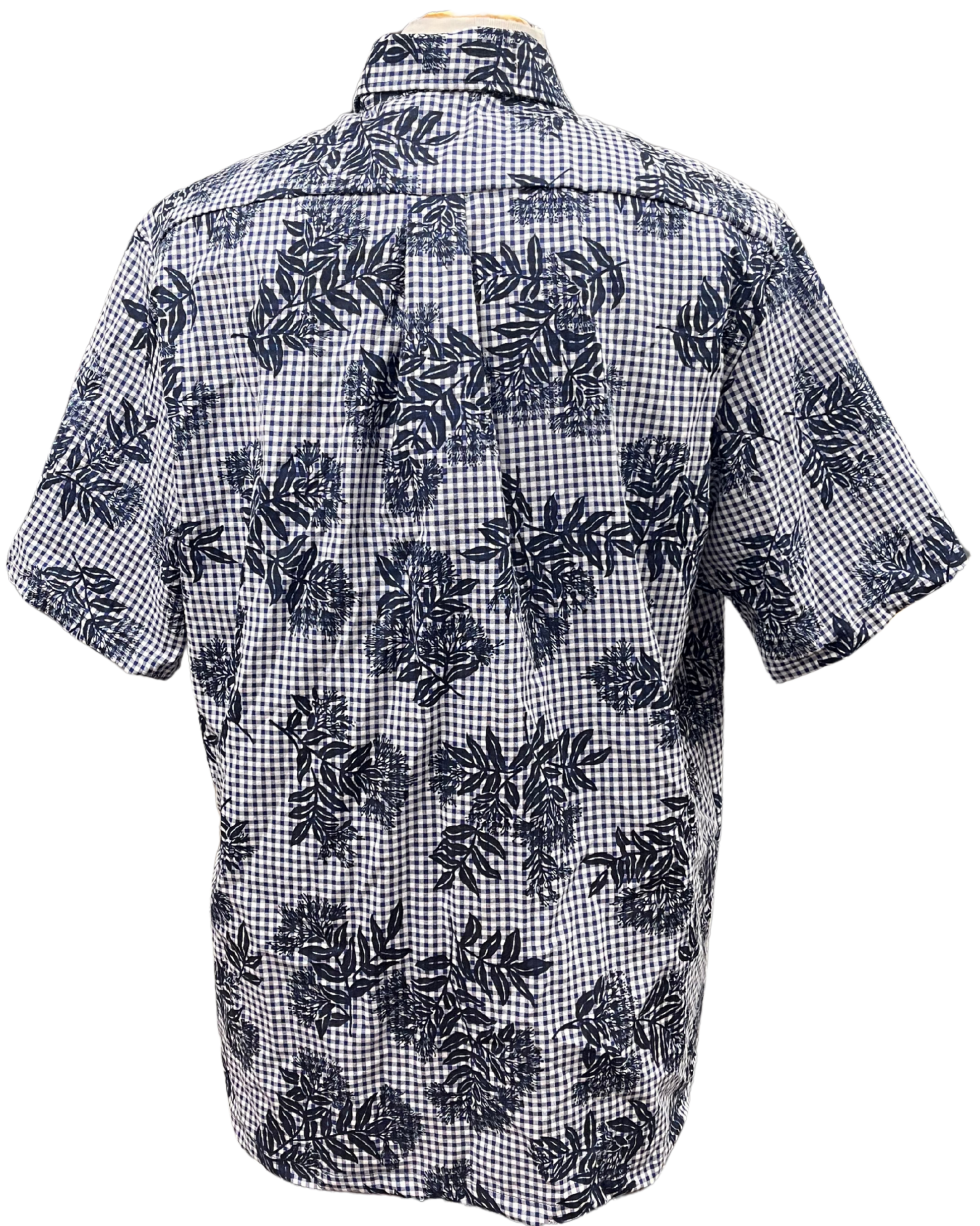 Mens Aloha Shirt Hand Printed Dark Navy