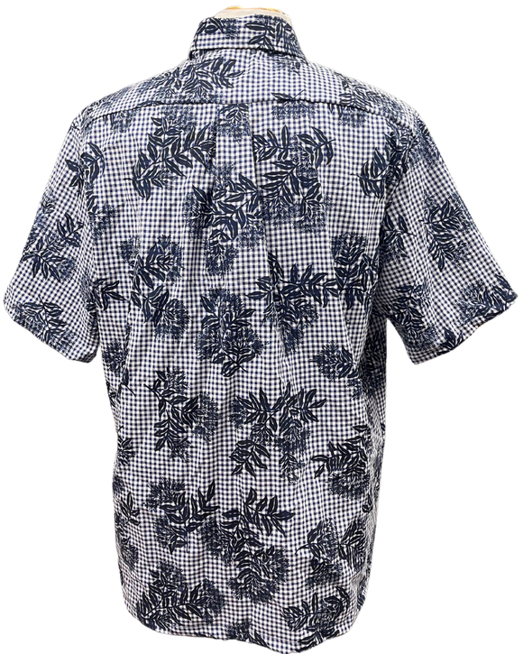 Mens Aloha Shirt Hand Printed Dark Navy