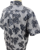 Mens Aloha Shirt Hand Printed Dark Navy