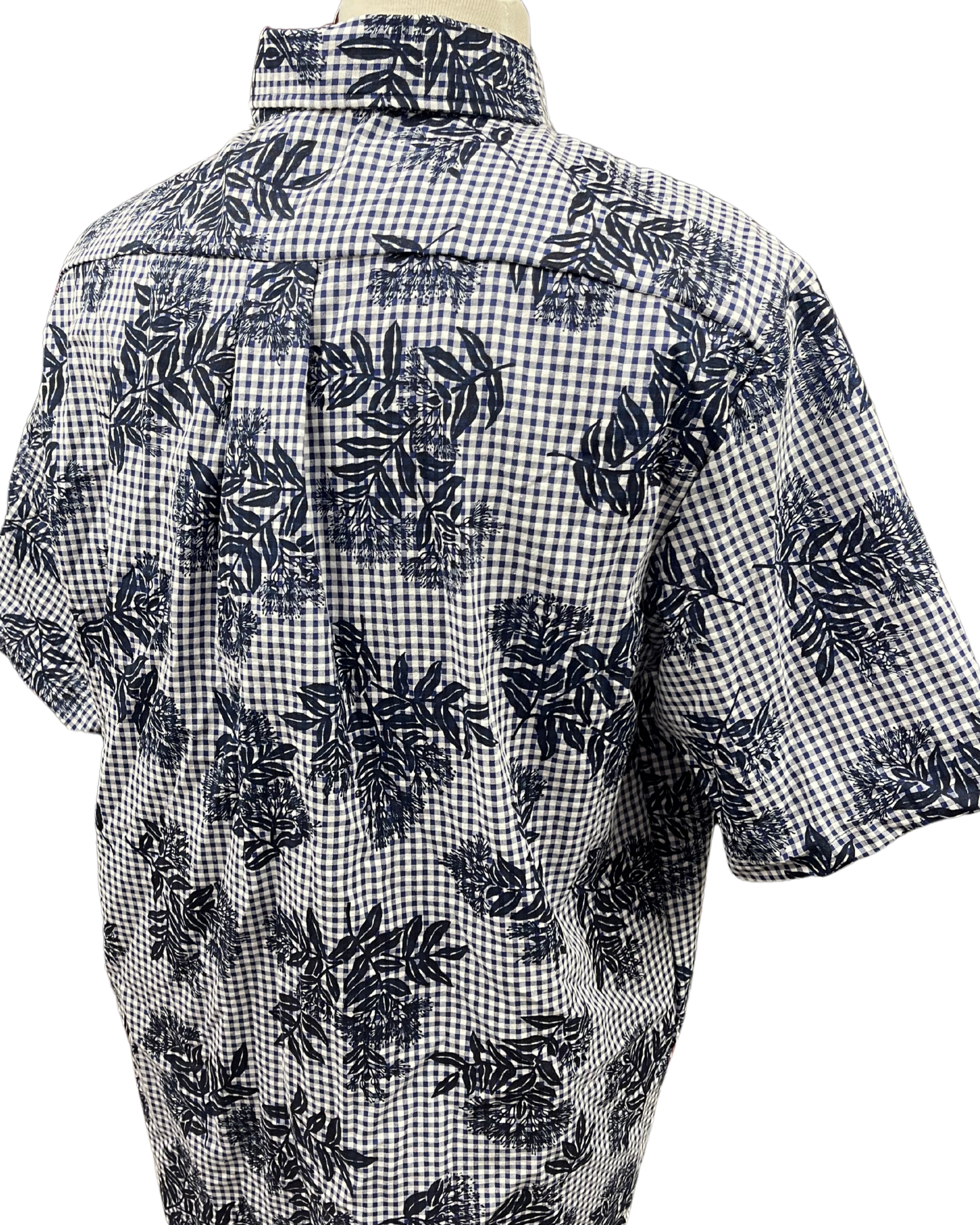 Mens Aloha Shirt Hand Printed Dark Navy