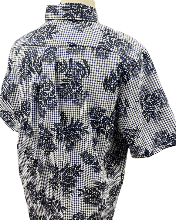 Mens Aloha Shirt Hand Printed Dark Navy