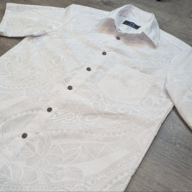 White Hawaiian Shirts | Tapa Hibisucus 018 - 0