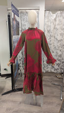 Long Sleeve Hawaiian Maxi Dress – High Neck & Ruffled Cuffs, Loulu Palm Leaf – PK Original Print-6