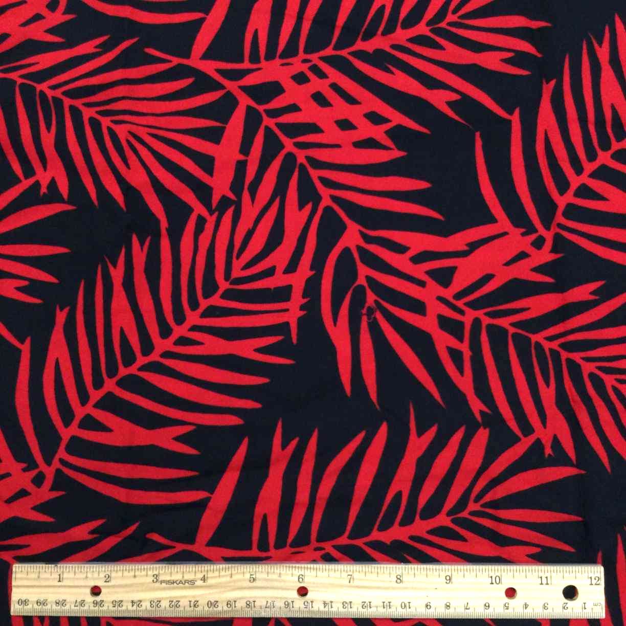 Palm Leaf Comfortable Red Rayon Hawaiian Fabric - 0